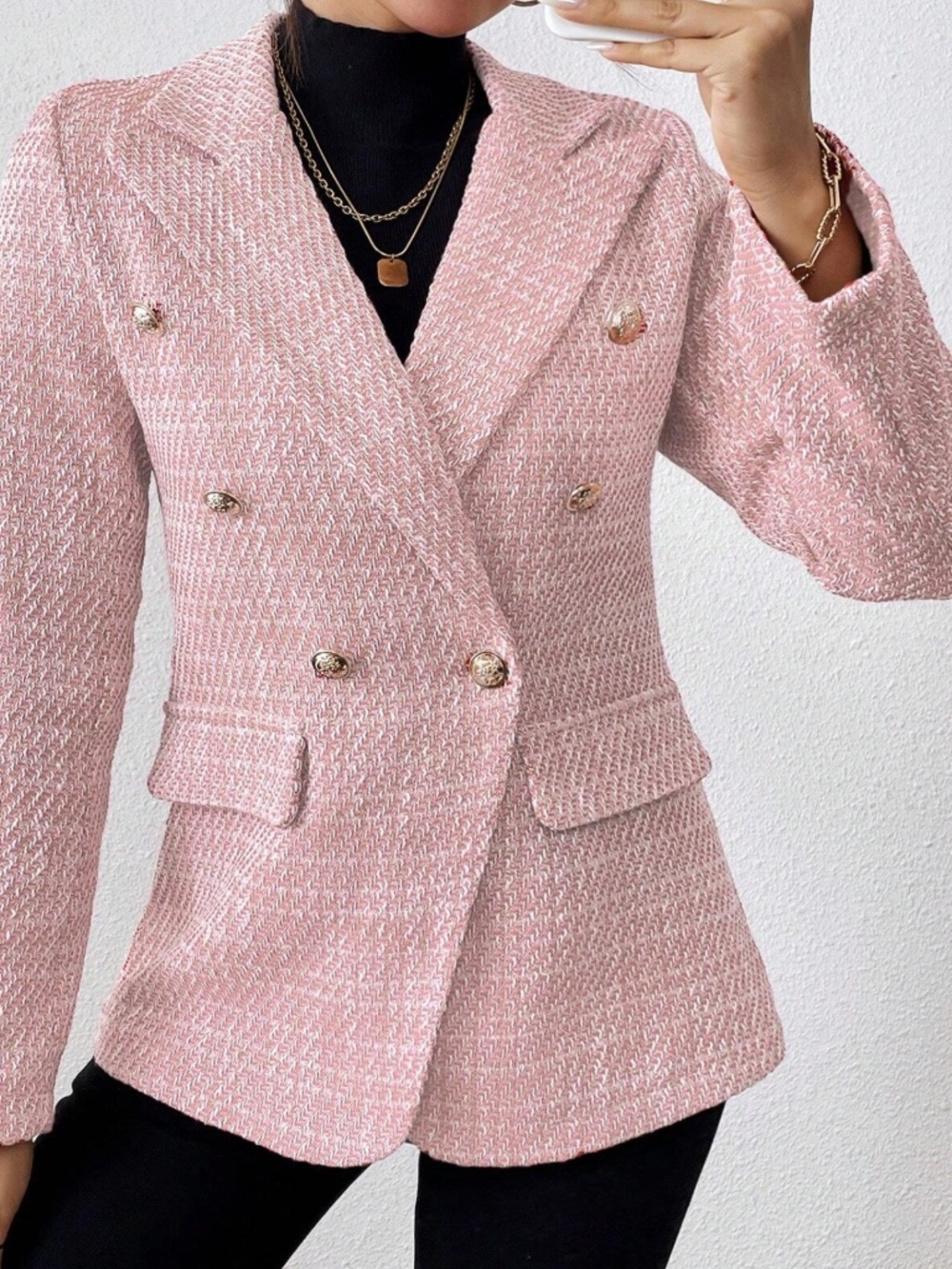 Classic Tweed Double Button Blazer Jacket - Picture 2 of 10